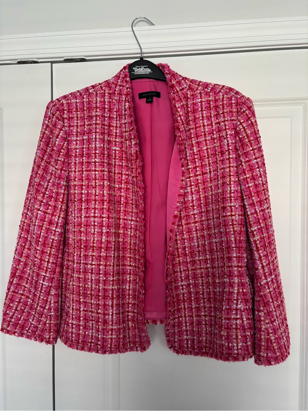 Ann Taylor Pink Tweed Open-Front Jacket